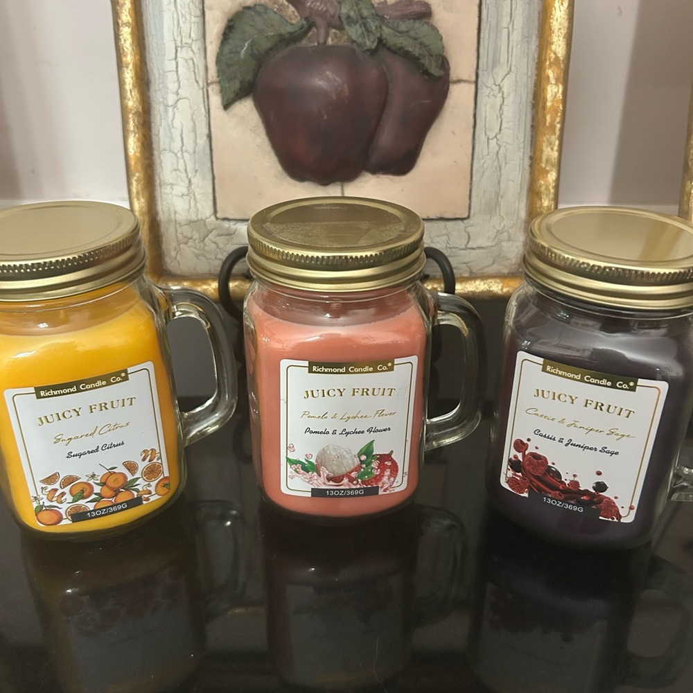 Juicy Fruit Scented Candle Set of 3-Yellow, Pink, Purple Richmond Candle Co.